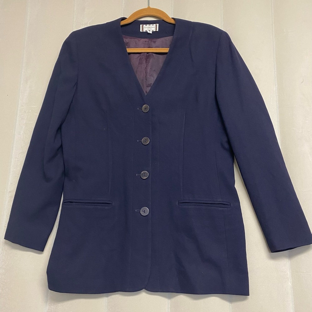 Vintage Henri Bendel Women’s Blazer Jacket Size 6 Collarless 100% Wool Designer